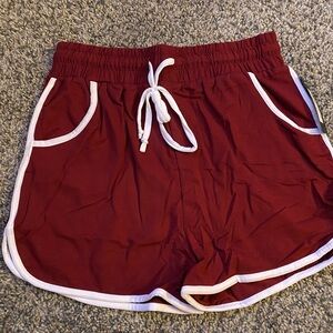 Red and White Athletic Shorts with Elastic Waistband